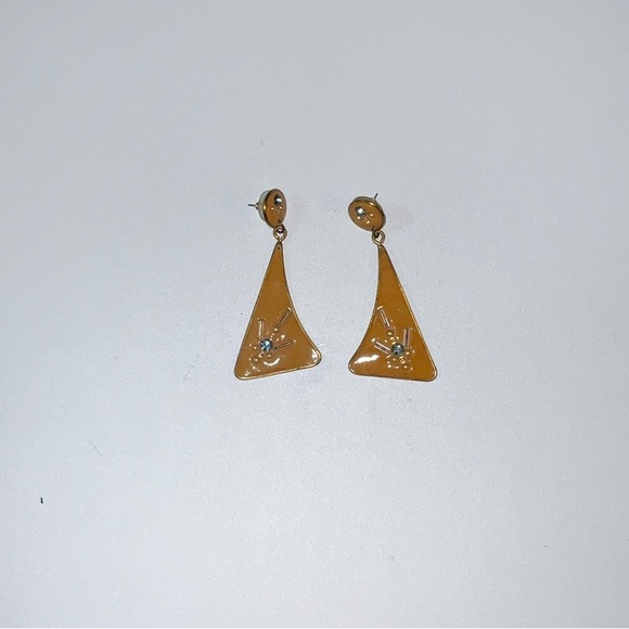 Artisan Crafted Post and Clutch Dangle Earrings With Blue Shiny Stones - Picture 2 of 13